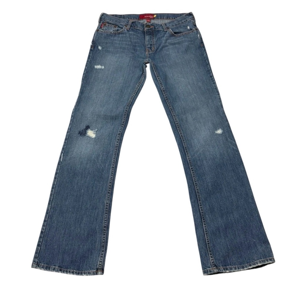 Hollister Distressed Button-Fly Flare Leg Denim Jeans Blue Womens 11R Juniors.